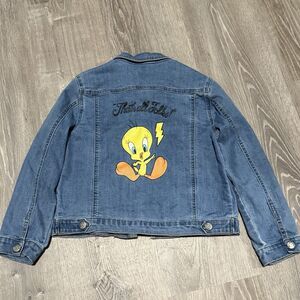 Looney Tunes Tweety Bird Denim Jacket Girls Size L (10/12) Excellent Condition